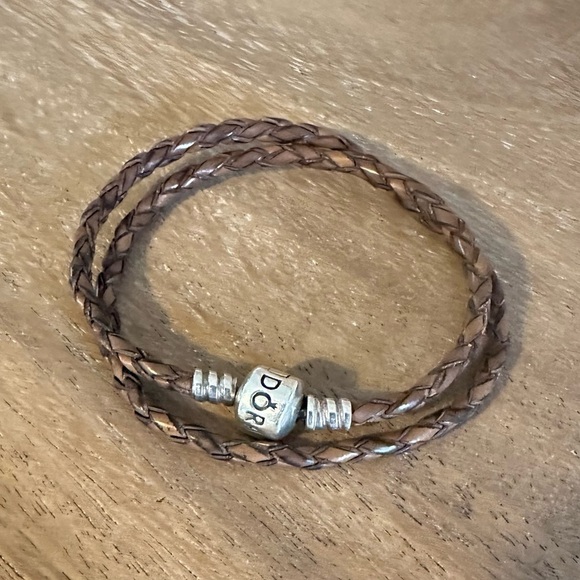 Pandora Jewelry - Pandora Double  Wrap Brown Leather Braided Bracelet size 13”, 6,5” when doubled